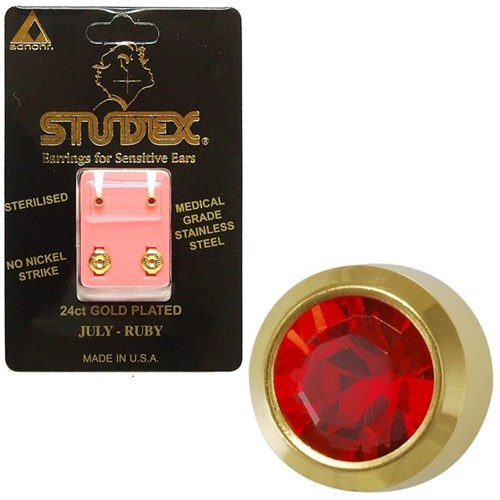 Birthstone Studs - Mini Bezel Gold - July / Ruby